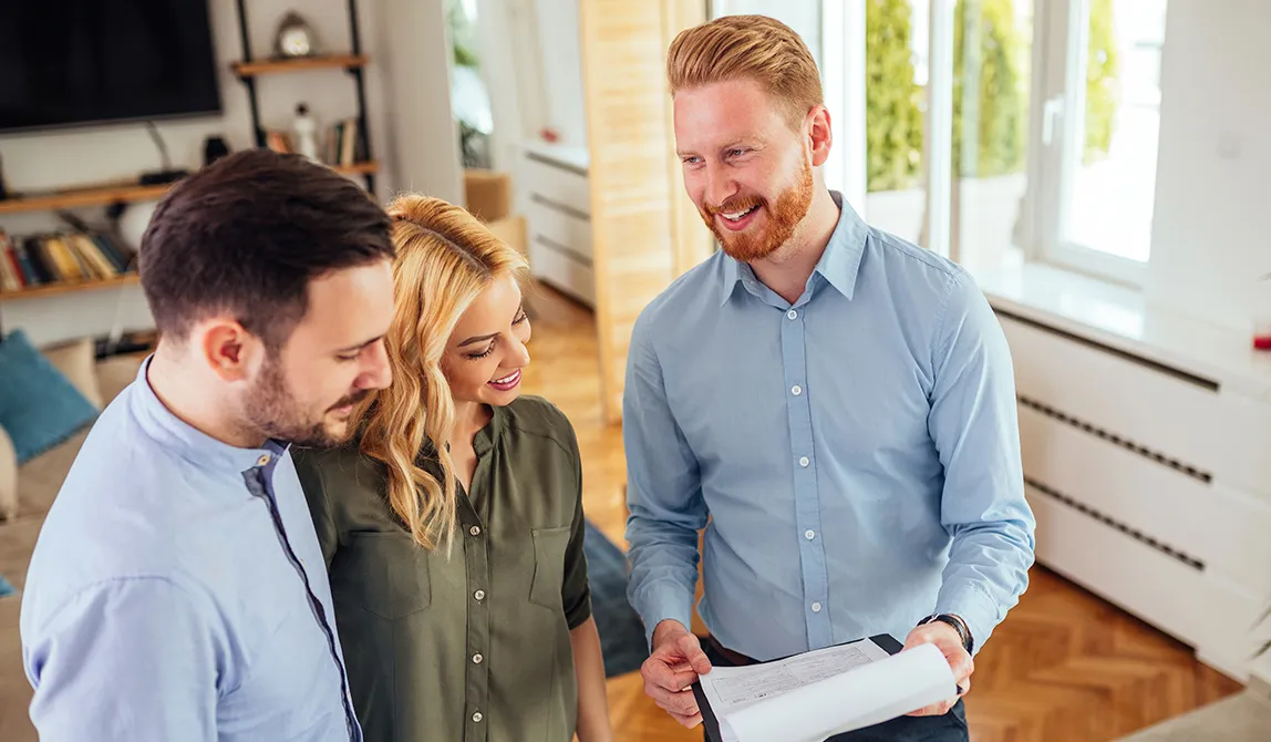 Contractor talking to clients